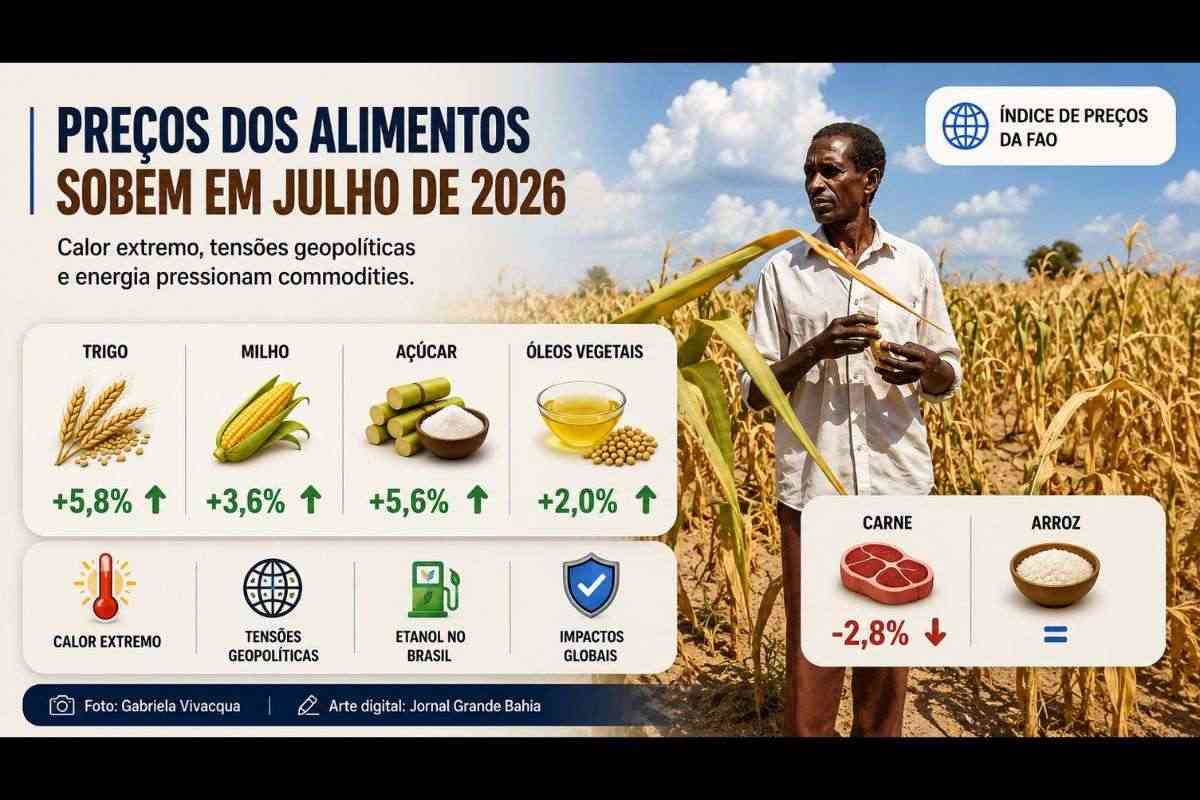 FAO index: wheat up 5.8%, sugar 5.6% and vegetable oils 2% in July 2026 as meat falls