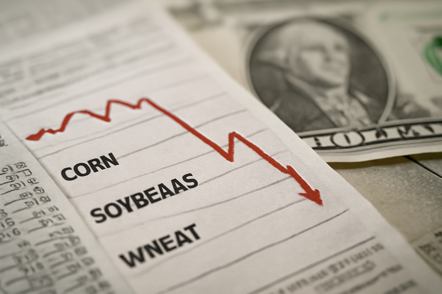 Futuros de milho, soja e trigo caem em Chicago com dólar forte