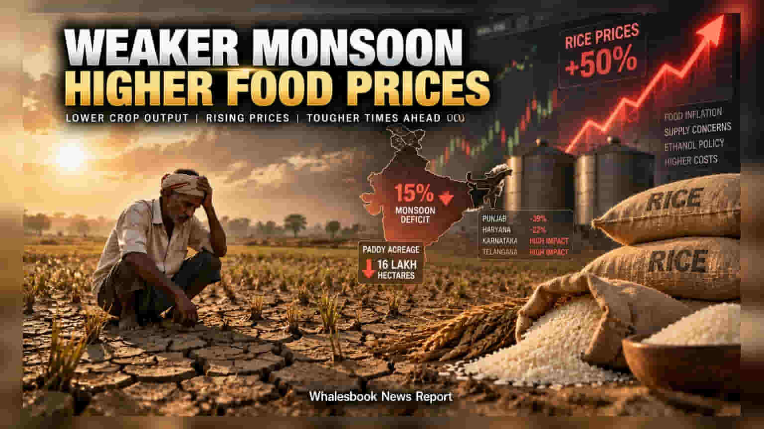 Monsun-Defizit von 15 % verringert Indiens Reisanbaufläche um 1,6 Millionen Hektar