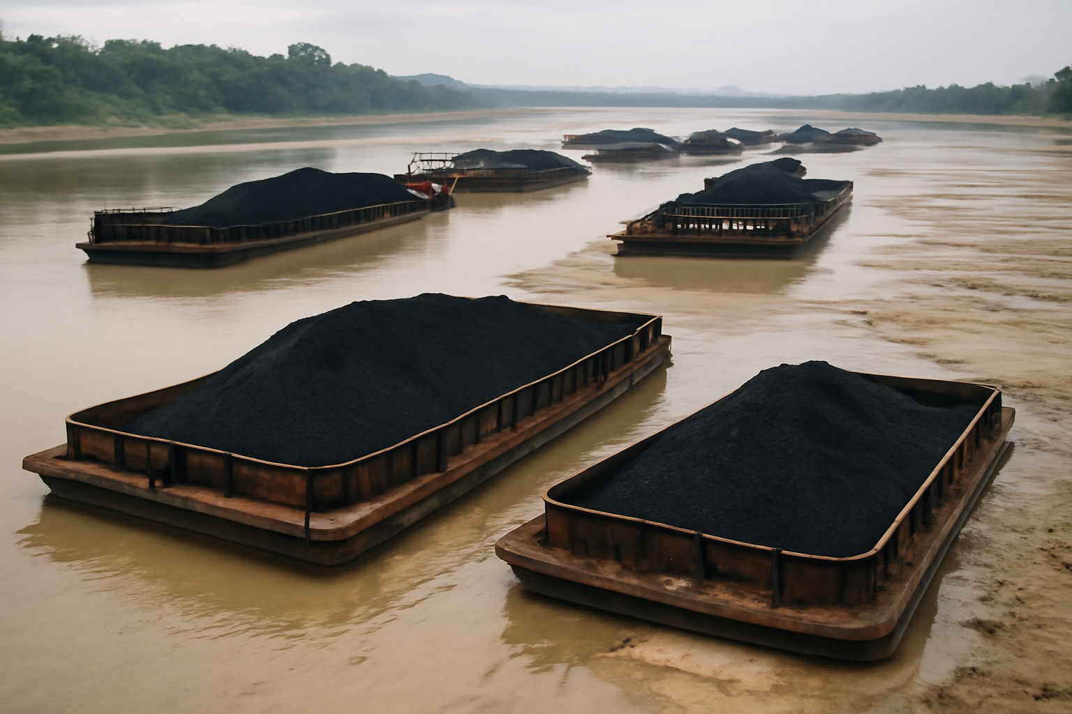 Rios baixos obrigam barcaças de carvão em Kalimantan a ajustar cargas e horários