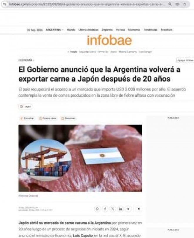 Japan öffnet seinen Markt nach 20 Jahren wieder für argentinisches Rindfleisch